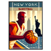 A dynamic basketball scene in New York with players in action - in a black frame