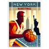 A dynamic basketball scene in New York with players in action - in a white frame
