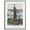 A travel poster featuring New York City with green and blue hues - in a black frame