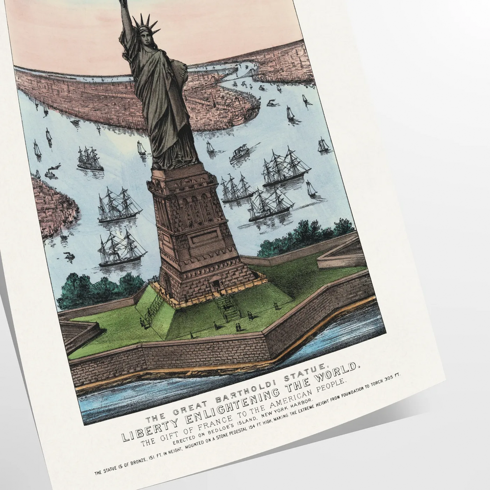 A travel poster featuring New York City with green and blue hues