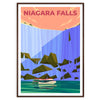 Vista aerea delle Cascate del Niagara con acqua che scorre e vegetazione verde - in una cornice in noce