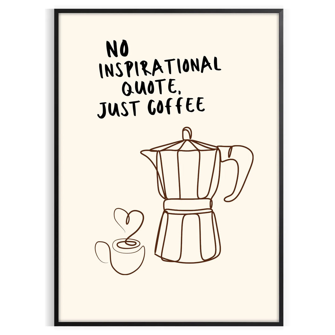 Minimalist black and white poster featuring coffee-related imagery and text