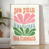 Colorful flowers in a groovy style with brown and green tones - in a bright minimalist room with a plant and an armchair