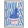 A minimalist poster featuring a bowl of noodles in gray and green tones - in a black frame