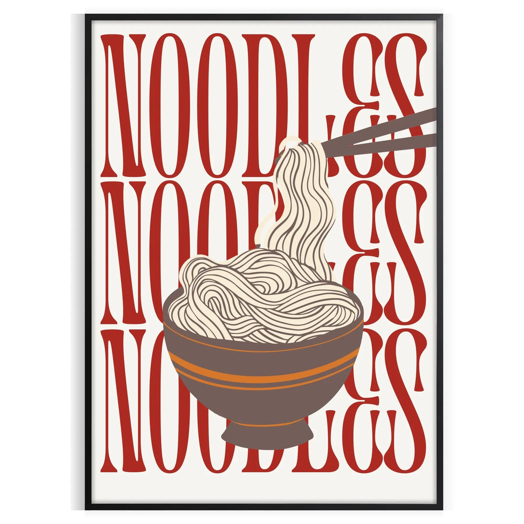 A minimalist kitchen scene featuring a bowl of noodles on a gray background
