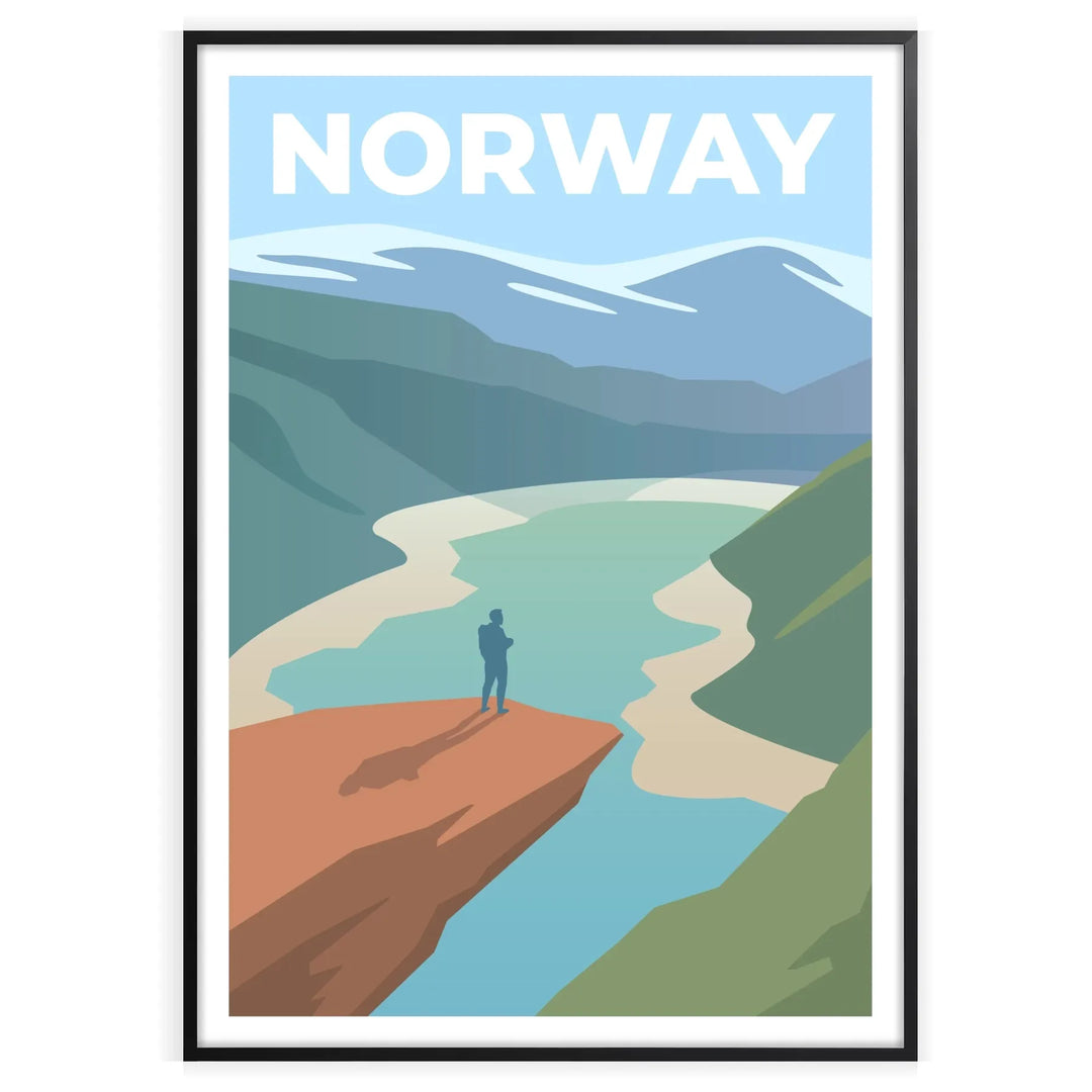 A scenic depiction of Norway's landscapes with earthy brown and gray tones