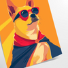 Design lúdico de vida selvagem com cães usando bonés em tons de laranja e vermelho - como impressão enrolada, sem moldura