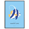 Colorful ocean animals in a whimsical underwater scene - in a black frame