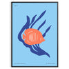 A colorful depiction of ocean wildlife featuring orange and blue hues - in a black frame