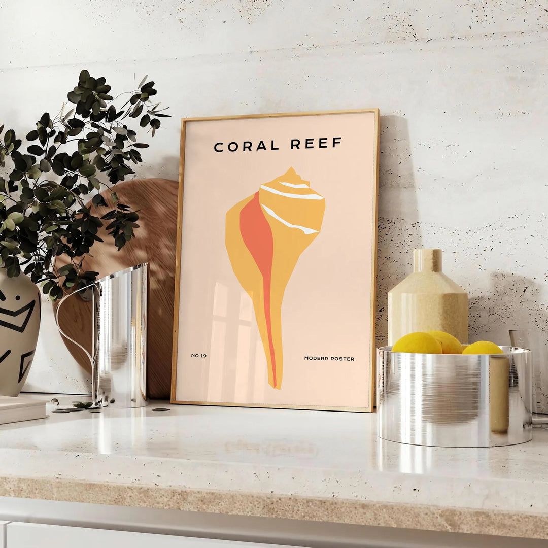 Illustration of ocean animals in black and orange hues - styled on a counter with eucalyptus and a bowl of lemons