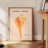 Illustration of ocean animals in black and orange hues - beside a round wooden side table with books