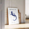 Illustration of various ocean animals in shades of blue and orange - leaning on a herringbone floor against a white panelled wall