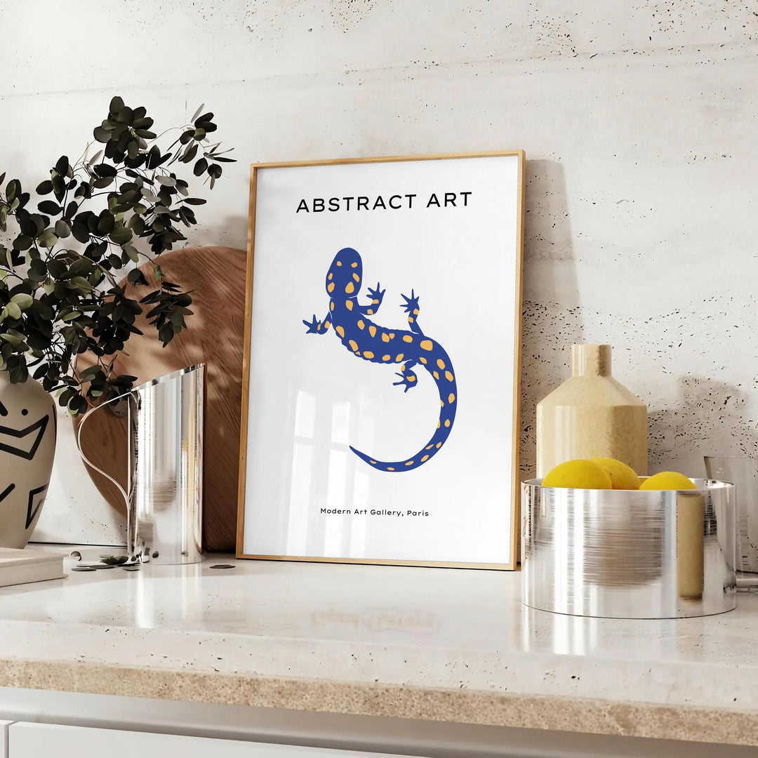 Illustration of various ocean animals in shades of blue and orange - styled on a counter with eucalyptus and a bowl of lemons