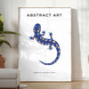 Illustration of various ocean animals in shades of blue and orange - in a bright minimalist room with a plant and an armchair