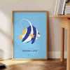 Colorful ocean animals in a whimsical underwater scene - beside a round wooden side table with books