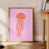 Illustration of various ocean animals in warm tones of brown and orange - beside a round wooden side table with books