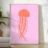 Illustration of various ocean animals in warm tones of brown and orange - in a bright minimalist room with a plant and an armchair