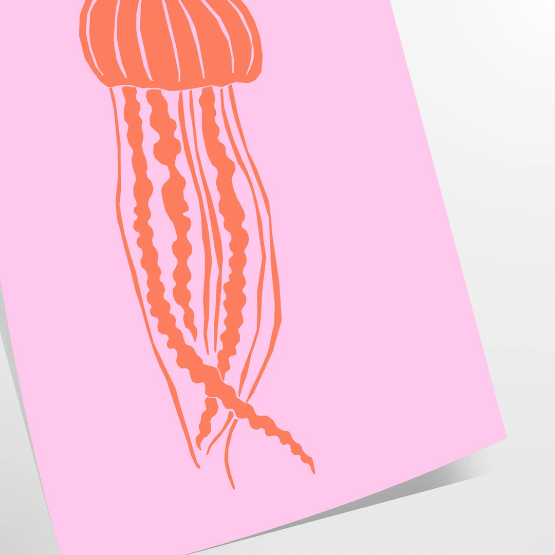 Illustration of various ocean animals in warm tones of brown and orange - as a rolled, unframed print