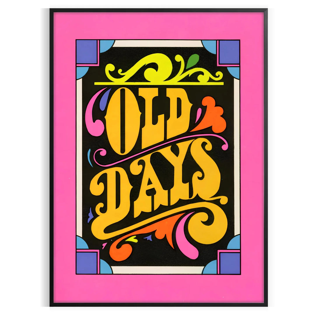 Retro design featuring bold black and yellow colors with a nostalgic theme - in a black frame