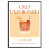 Vintage Illustration eines Old Fashioned Cocktails mit orange und roten Farbtönen - in einem schwarzen Rahmen