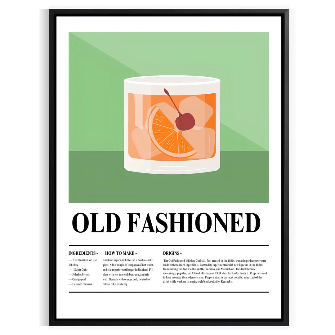 Illustration of an Old Fashioned cocktail on a black background