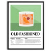 Illustration of an Old Fashioned cocktail on a black background - in a black frame
