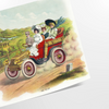 Affiche de voyage vintage avec une vieille voiture dans des tons bruns et verts - en tirage roulé, sans cadre