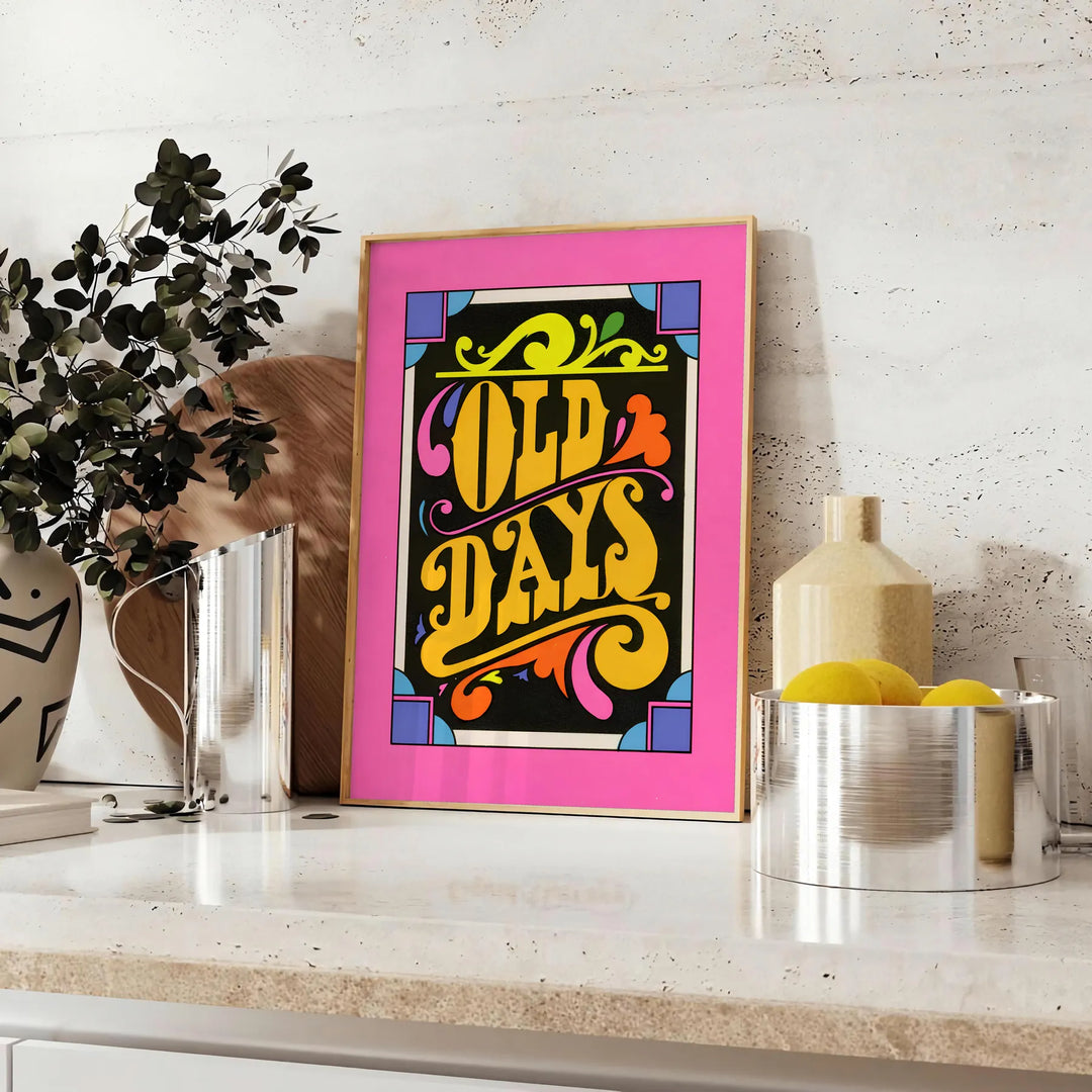 Retro design featuring bold black and yellow colors with a nostalgic theme - styled on a counter with eucalyptus and a bowl of lemons