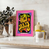 Retro design featuring bold black and yellow colors with a nostalgic theme - styled on a counter with eucalyptus and a bowl of lemons
