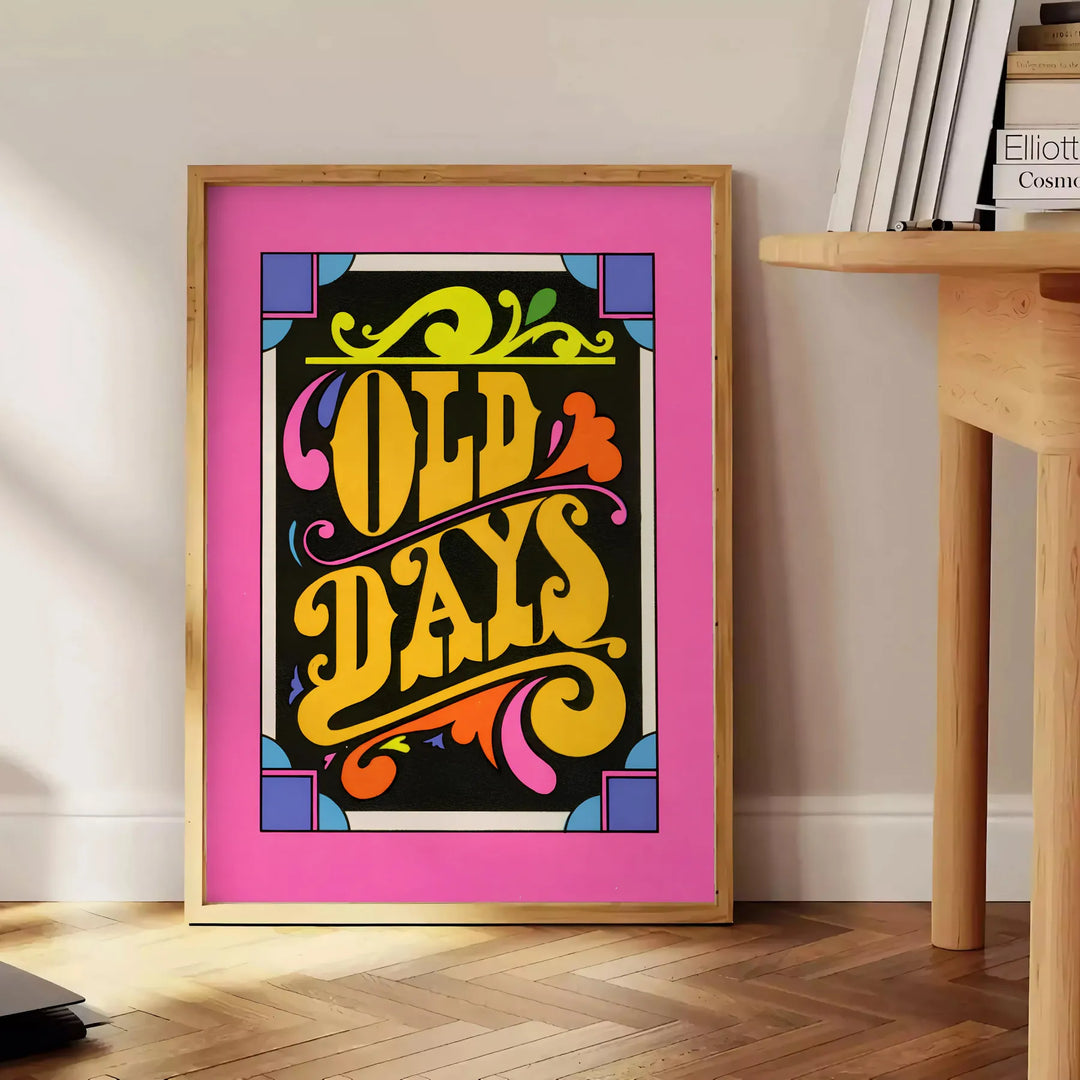 Retro design featuring bold black and yellow colors with a nostalgic theme - beside a round wooden side table with books