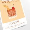 Vintage Illustration eines Old Fashioned Cocktails mit orange und roten Farbtönen