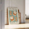 Vintage illustration of an Old Fashioned cocktail in rich brown and green tones - leaning on a herringbone floor against a white panelled wall
