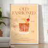 An illustration of an Old Fashioned cocktail with orange and red hues - in a bright minimalist room with a plant and an armchair
