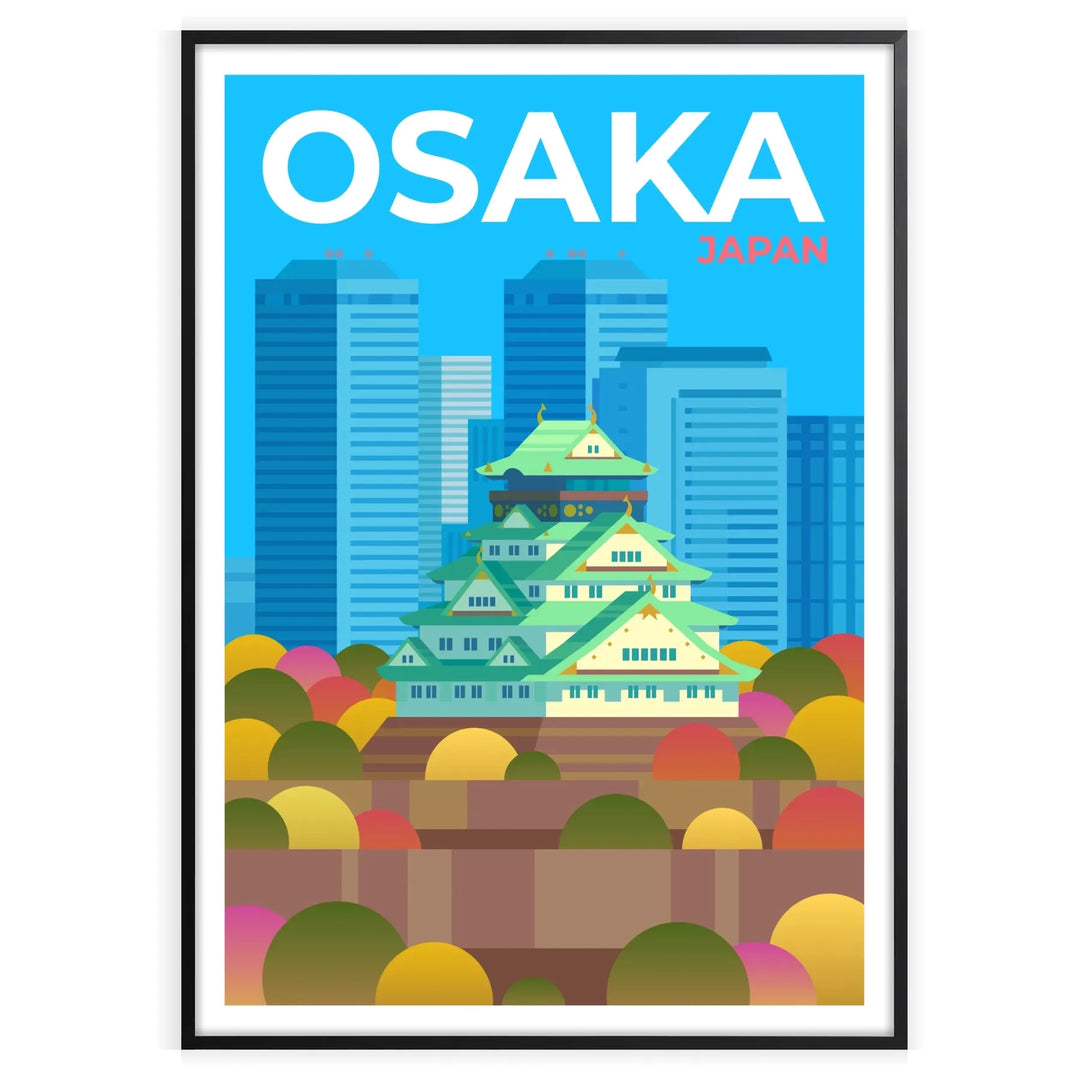 A stylized illustration of Osaka, Japan, featuring brown and gray tones.