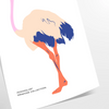 An abstract depiction of an ostrich with dynamic orange and blue hues - as a rolled, unframed print
