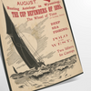A tranquil boat gliding through calm waters, surrounded by gray and green hues - as a rolled, unframed print