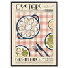 Illustration of oysters on a green and orange background - in a black frame