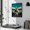 Art Deco illustration of rugby players in Paris with a city skyline