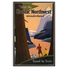 Illustration of the Pacific Northwest landscape with green forests and mountains - in a black frame