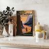 Illustration of the Pacific Northwest landscape with green forests and mountains - styled on a counter with eucalyptus and a bowl of lemons