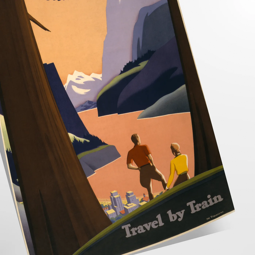 Illustration of the Pacific Northwest landscape with green forests and mountains