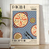 a colorful depiction of a paella dish with rich orange and gray tones - in a bright minimalist room with a plant and an armchair