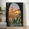 Illustration of Palermo, Italy with green and gray tones - in a bright minimalist room with a plant and an armchair