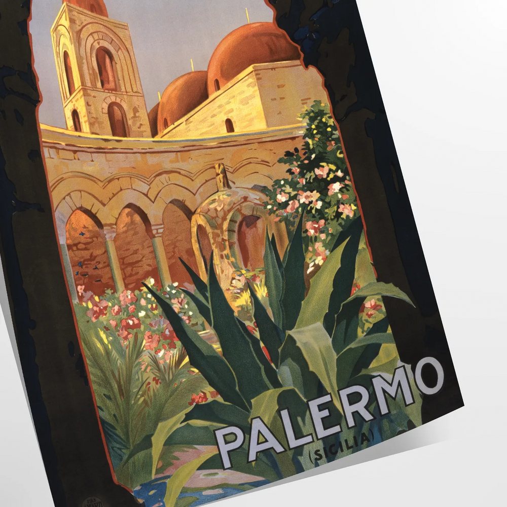 Illustration of Palermo, Italy with green and gray tones