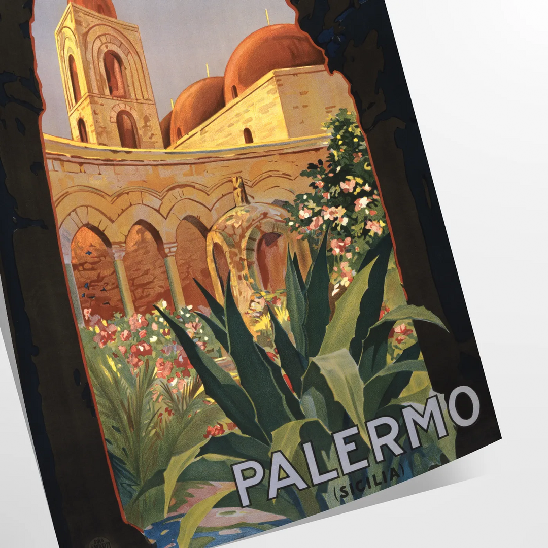 Illustration of Palermo, Italy with green and gray tones - as a rolled, unframed print