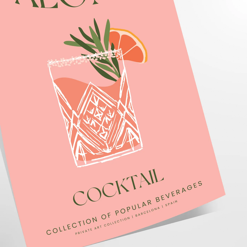 Illustration of a Paloma cocktail with earthy brown and green tones