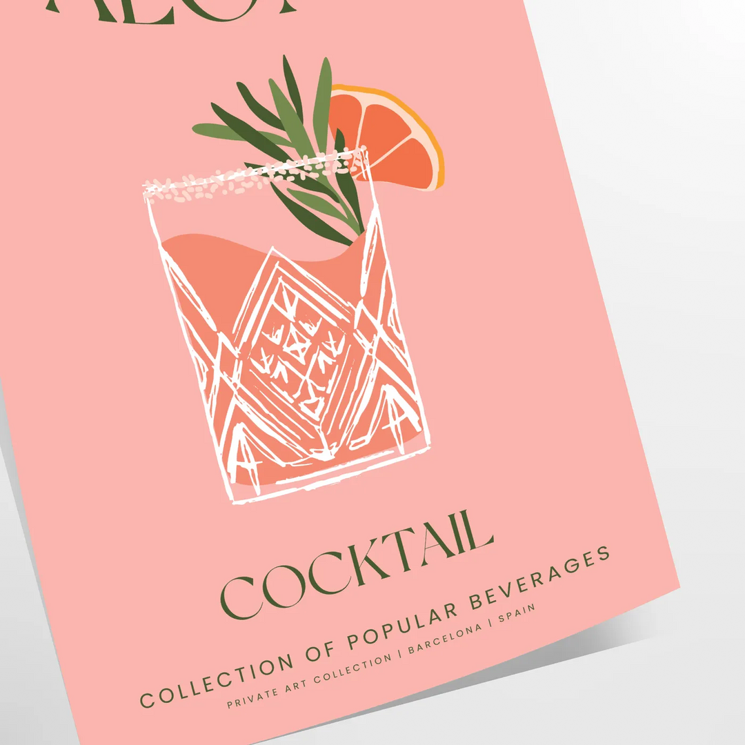Ilustração de um coquetel Paloma com tons marrons e verdes terrosos