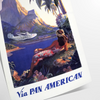 Vintage Pan American travel poster featuring a stylized airplane against a blue background - as a rolled, unframed print