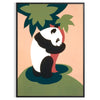 Um panda cercado por vegetação exuberante e tons laranja quentes - numa moldura preta