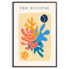 Layered paper cut design featuring abstract shapes in orange and blue - in a black frame